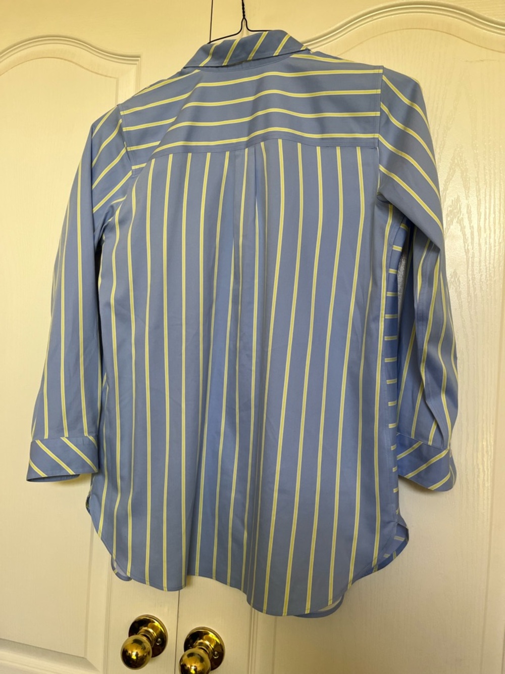 Chico's Blue and Yellow Striped Button Front Shirt Size 1 - Picture 4 of 9